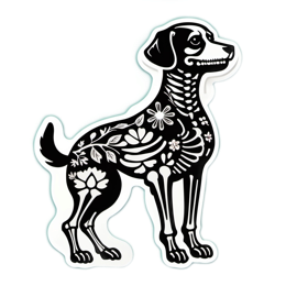 skeleton dog floral SVG PNG design with clean design elements, black and white floral elements