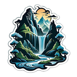 waterfalls mountains SVG PNG design with clean design elements