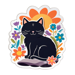 flower cat SVG PNG design with black and orange floral elements