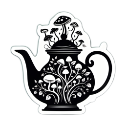 teapot mushrooms floral SVG PNG design with black and white floral elements