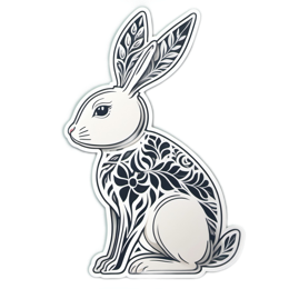 artistic rabbit floral SVG PNG design with black and white floral elements
