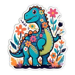 dinosaur flowers floral SVG PNG design with pink and green floral elements