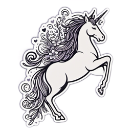 unicorn flowers floral SVG PNG design with clean design elements, black and white floral elements