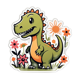 sticker dinosaur flowers SVG PNG design with clean design elements