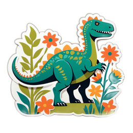 dinosaur flowers SVG PNG design with orange and green floral elements