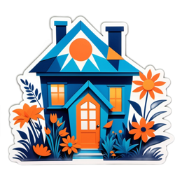 house flowers SVG PNG design with clean design elements, orange and green floral elements