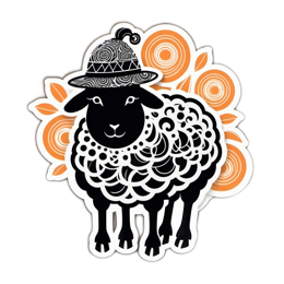 sheep hat roses SVG PNG design with black and white floral elements