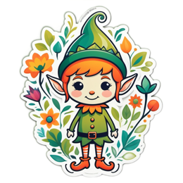 elves flora floral SVG PNG design with orange and green floral elements