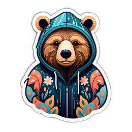 artistic bear sticker floral SVG PNG design with floral elements