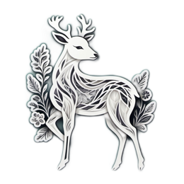deer paperart floral SVG PNG design with black and white floral elements