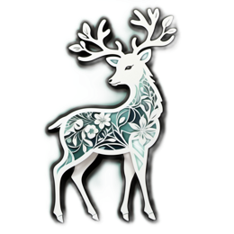 deer flower pattern SVG PNG design with white and green floral elements
