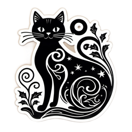 fantasy black cat floral SVG PNG design with clean design elements, black floral elements