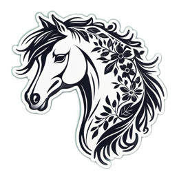 floral horse SVG PNG design with black and white floral elements