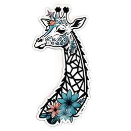 floral giraffe SVG PNG design with pink and blue floral elements