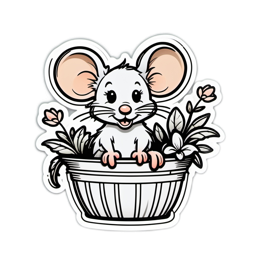 mice flowerpot flower SVG PNG design with clean design elements, white and pink floral elements