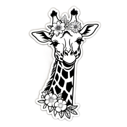 sticker giraffe floral SVG PNG design with clean design elements, black and white floral elements