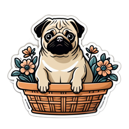 pug flowerbasket floral SVG PNG design with clean design elements, orange and green floral elements