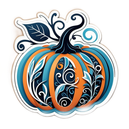 pumpkin floral SVG PNG design with clean design elements, orange and blue floral elements