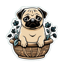 pug basket plants SVG PNG design with clean design elements, green floral elements
