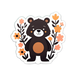 friendly bear flowers SVG PNG design with clean design elements, black and orange floral elements