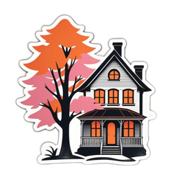 autumn house tree SVG PNG design with clean design elements