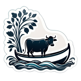 cow boat SVG PNG design with clean design elements, black and blue floral elements