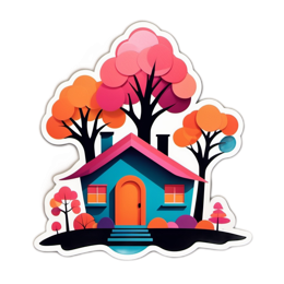 fantasy colorful house trees SVG PNG design