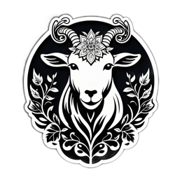 goat flower SVG PNG design with clean design elements, black and white floral elements