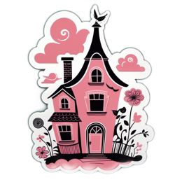 fantasy house flowers SVG PNG design with clean design elements, black and pink floral elements