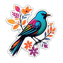 colorful bird florals SVG PNG design with clean design elements, orange and pink floral elements