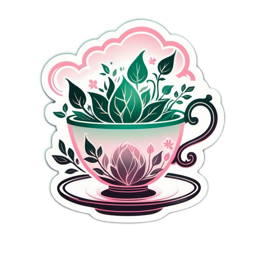 tea leaves sticker botanical SVG PNG design with pink and red floral elements