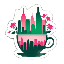 coffee cityscape flowers floral SVG PNG design with clean design elements, pink and green floral elements