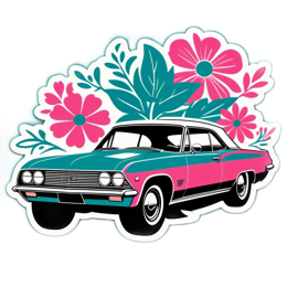 car flowers floral SVG PNG design with pink and green floral elements