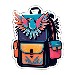 backpack colorful bird floral SVG PNG design with orange and pink floral elements