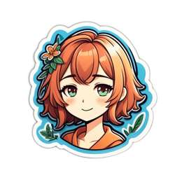 character sticker flower SVG PNG design with orange and green floral elements