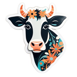 artistic cow florals SVG PNG design with black and orange floral elements