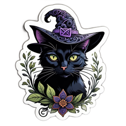 halloween witchcat floral SVG PNG design with black and green floral elements