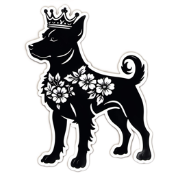 dog crown floral SVG PNG design with clean design elements, black floral elements