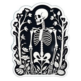 skull plants floral SVG PNG design with clean design elements, black and white floral elements
