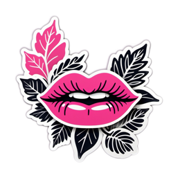 lips leaves SVG PNG design with clean design elements, black and pink floral elements