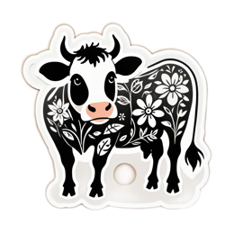 cow flower SVG PNG design with clean design elements, black and white floral elements