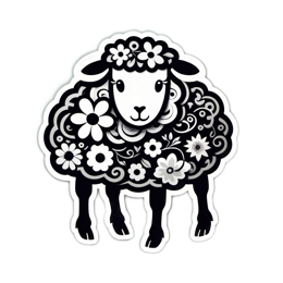 floral sheep SVG PNG design with black and white floral elements