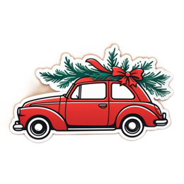 car tree decorations wreath SVG PNG design with red and green floral elements