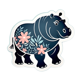 hippopotamus floral SVG PNG design with clean design elements, pink and blue floral elements