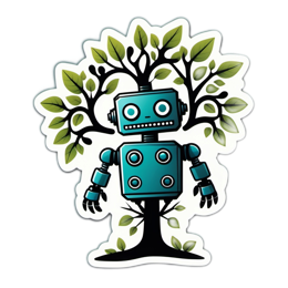 robot tree leaves SVG PNG design with clean design elements