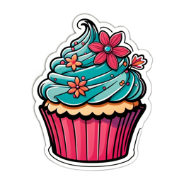 cupcake colorful floral SVG PNG design with pink and blue floral elements