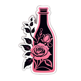 beautiful roses bottle floral SVG PNG design with clean design elements, black and pink floral elements