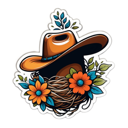 hat nest flowers SVG PNG design with orange and green floral elements