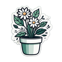 flowers potted SVG PNG design with white and green floral elements
