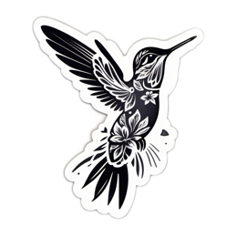 sticker hummingbird floral SVG PNG design with clean design elements, black and white floral elements
